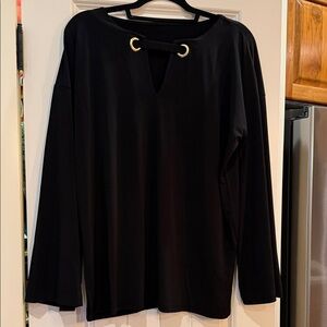 Michael Kors Black Long Sleeve Top with Gold Rings